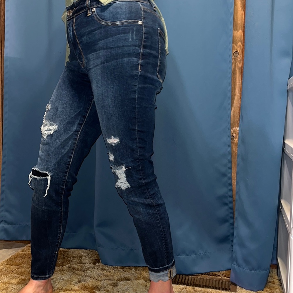 Maurices high rise destructed jeans. Dark wash.